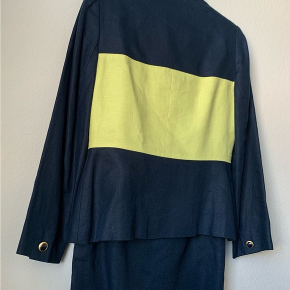 Gently Used Two Piece Career Shirt Suit-Lime/ Navy Blue Jacket Navy Blue Shirt - Picture 5 of 16